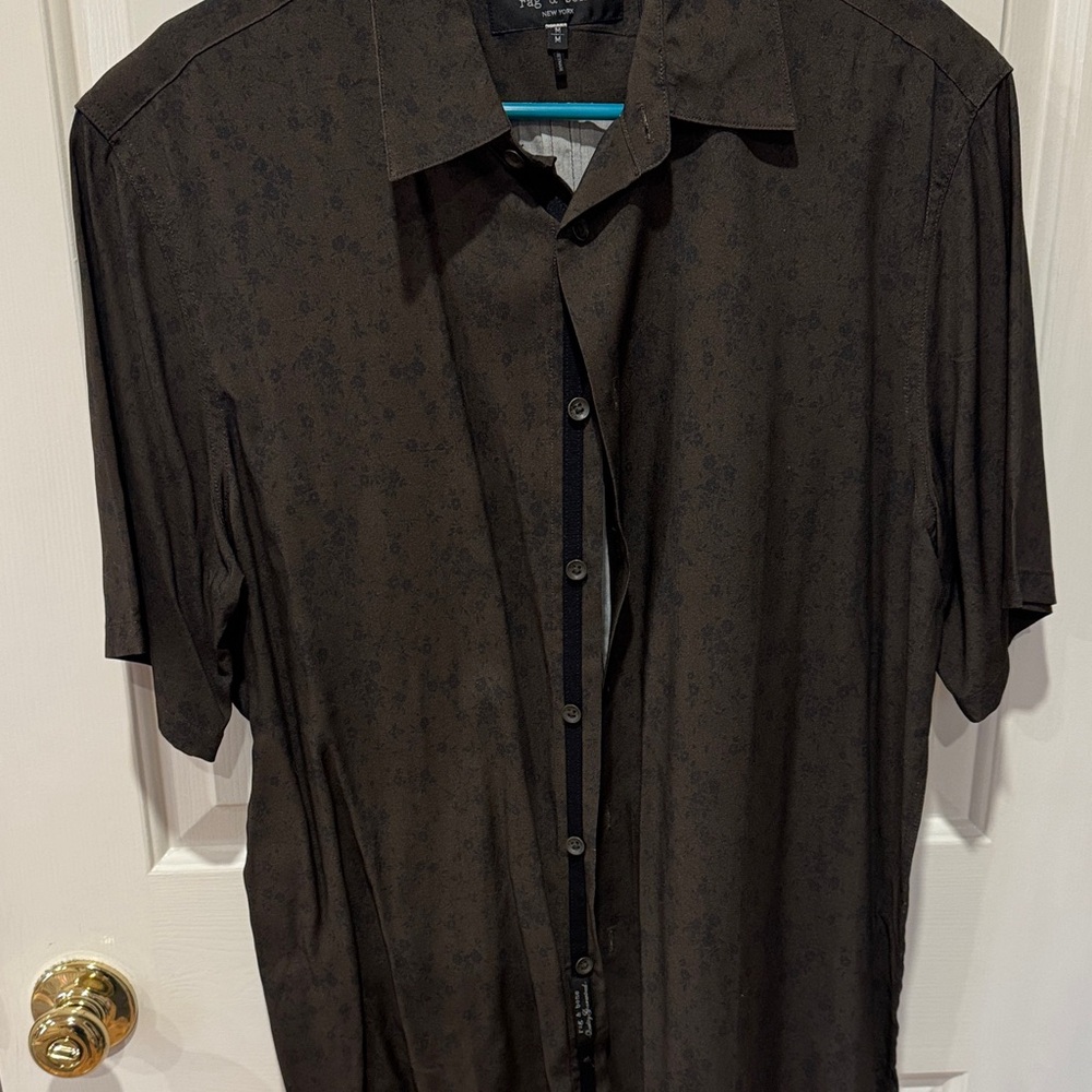 Men's Rag and Bone Short-Sleeve Button-Up Shirt - Dark Brown Floral